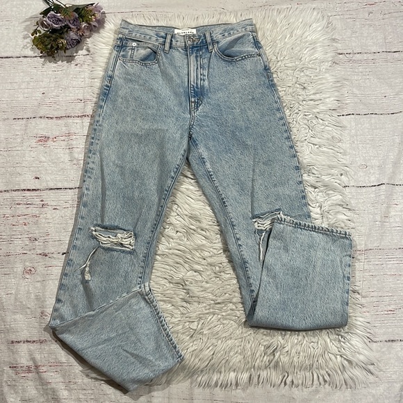 SLVRLAKE London Time Worn Distressed Straight Leg High Rise Jeans - Picture 2 of 13